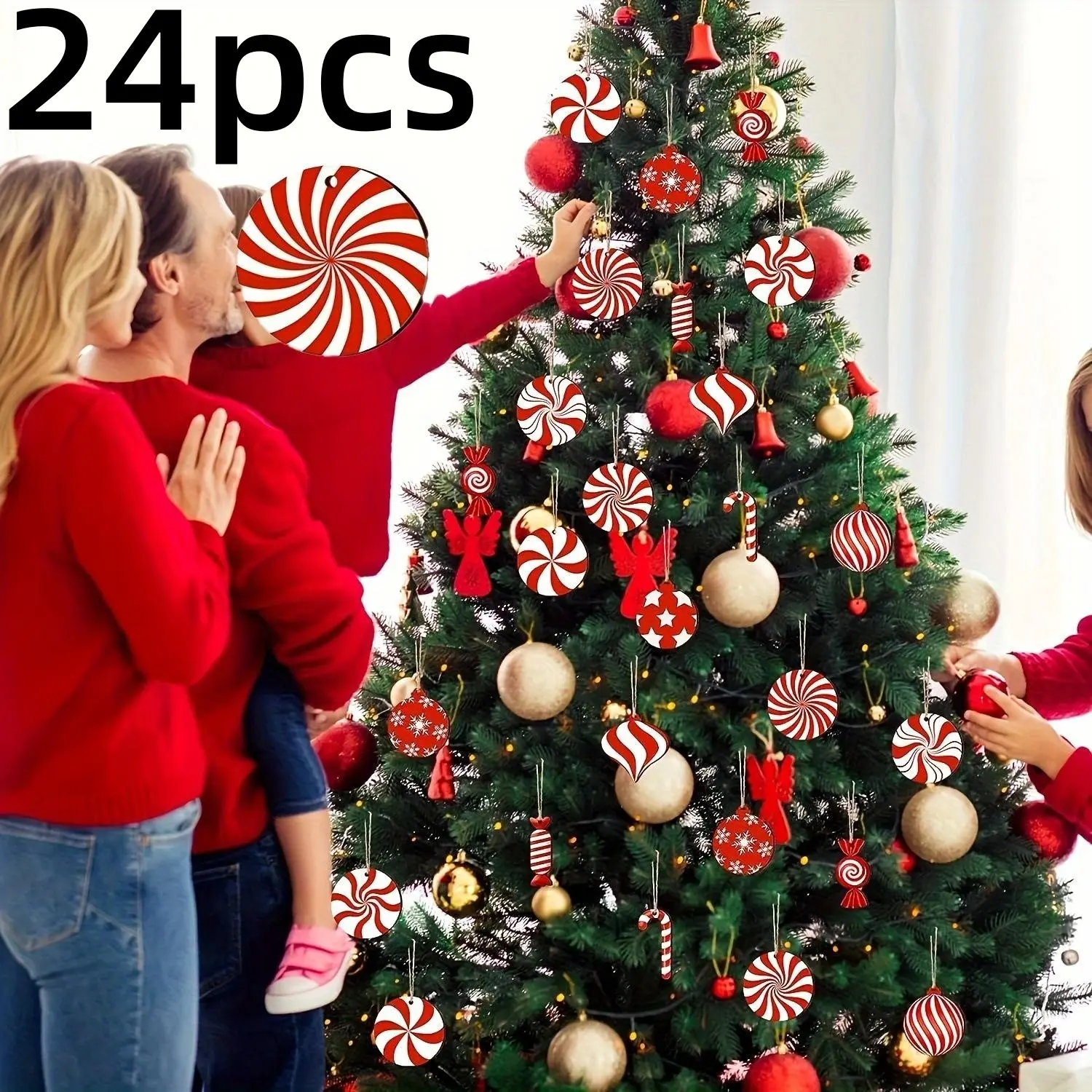 24-Piece Candy Cane Christmas Decorations, Holiday Tree Decorative Hanging Ornaments, Festive Mint-Flavored Candy Canes, Perfect for Christmas Trees