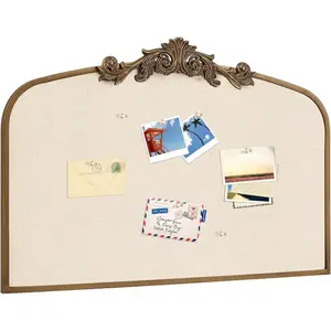 Arch Scalloped Rectangle Framed Pin Board Linen Display Bulletin Board Large Fabric Picture Memo Decorative Pinboard for Wall  Office(Arch,23.6" X 35",Antique Golden)