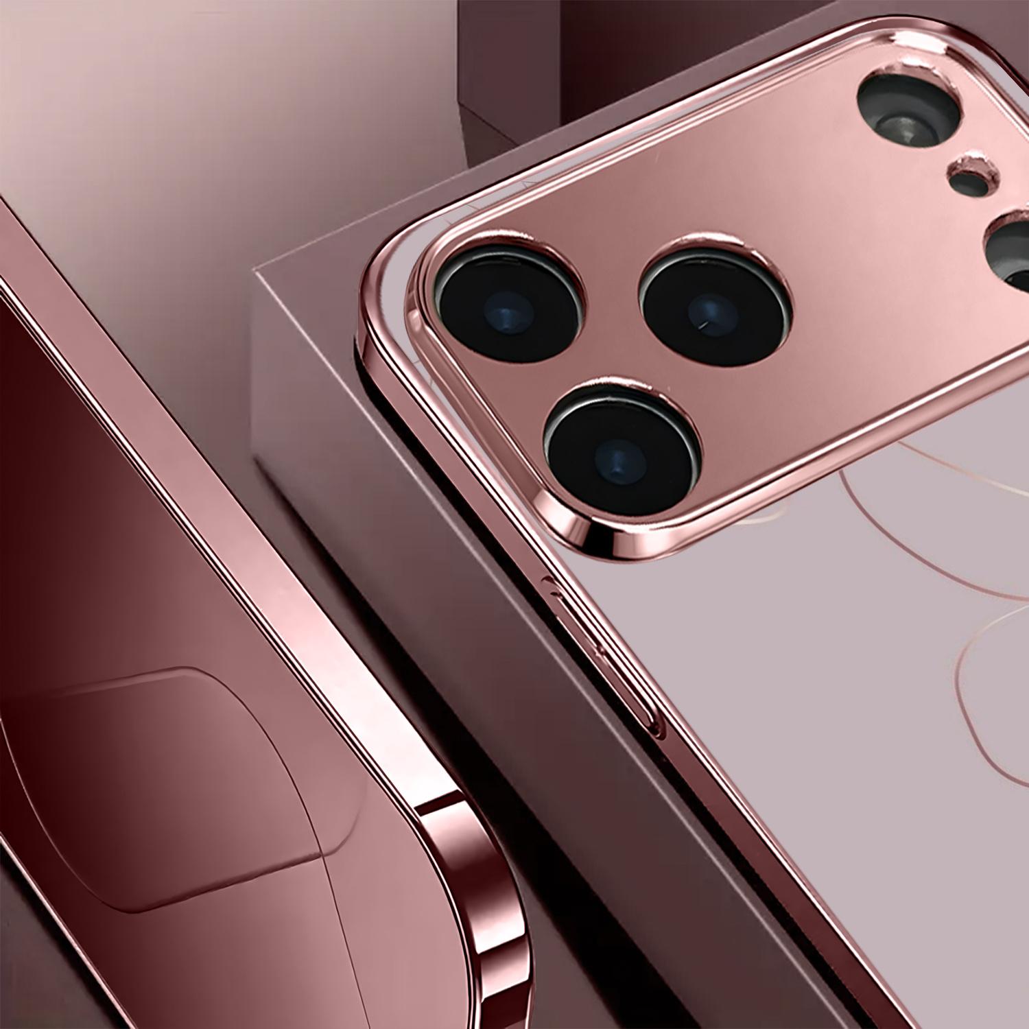Flower Rose Gold/Plated Pink Phone Case Cover for iPhone 17/16/15/14/13/12/11/X/XR/XS MAX Pro Air Pro Max Plus Mini Couple Style, Cute, Fashionable, Christmas, Tempered Glass Protective Case, Phone Protection, Modern Phone Case, UV Printed Design, Accesso