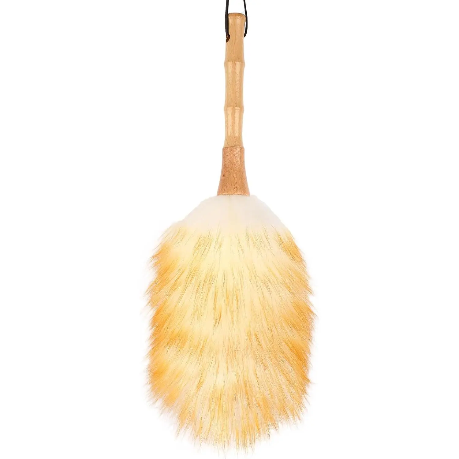 Duster, Lambswool Duster for Cleaning,with Solid Wooden Handle,Leather Hang Strap,Anti-Static 14.9 inch Washable  Small Hand Duster() for Office,  and
