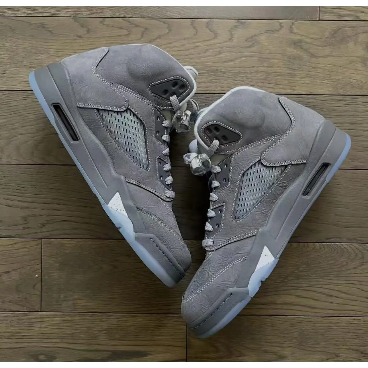 2025 grey suede shoes New Grey Suede High Top Sneakers for Men Women, Retro Basketball Shoes with Ice Blue Translucent , Mesh Breathable Casual Shoes with Cushioned & Transparent Lace Locks, Classic Athletic Sneakers for Daily Wear Running