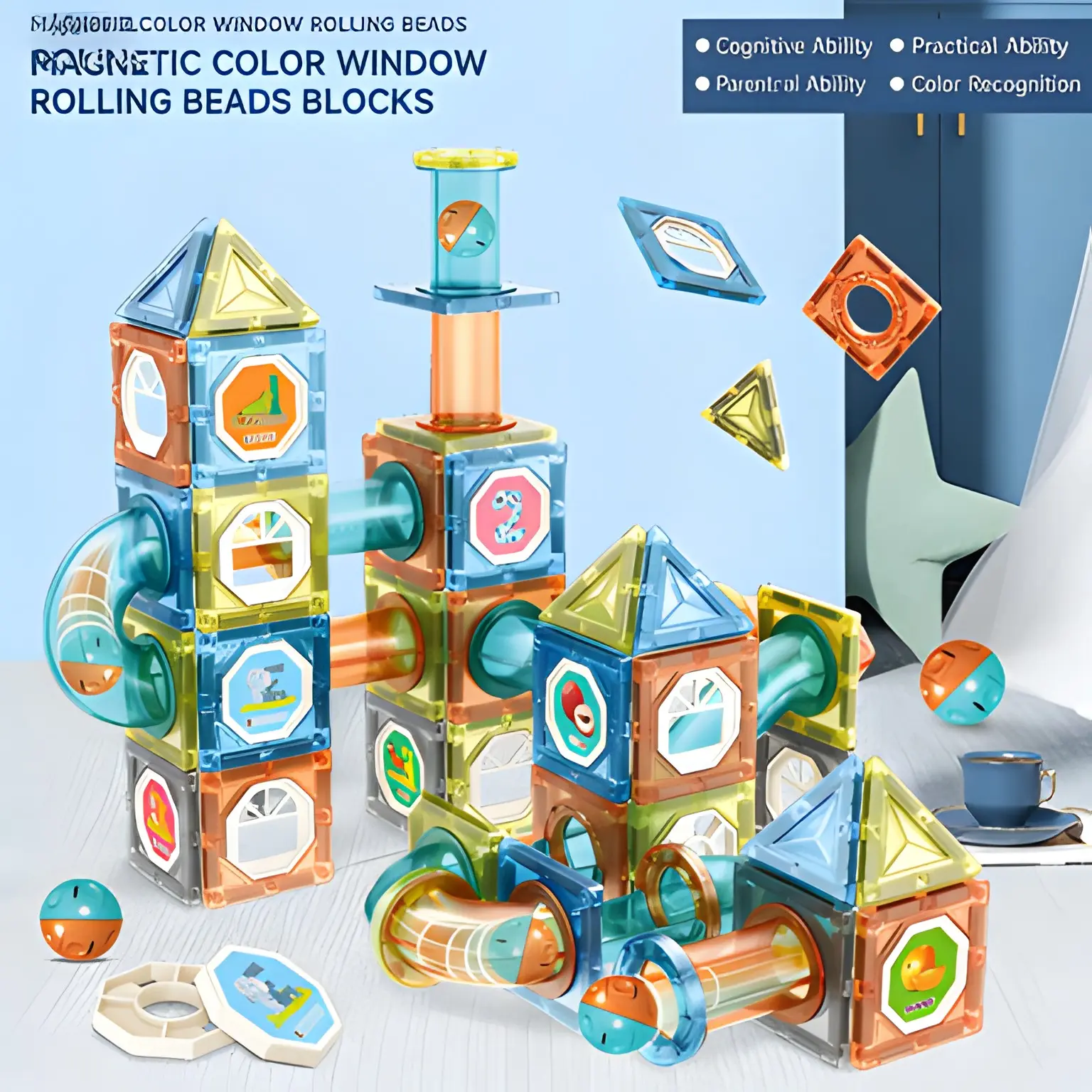 60 Piece Magnetic Brick Set, 3D Building Blocks Toy, Educational Entertainment for Kids Aged 3+, Strong Magnets, Rivet Fastening