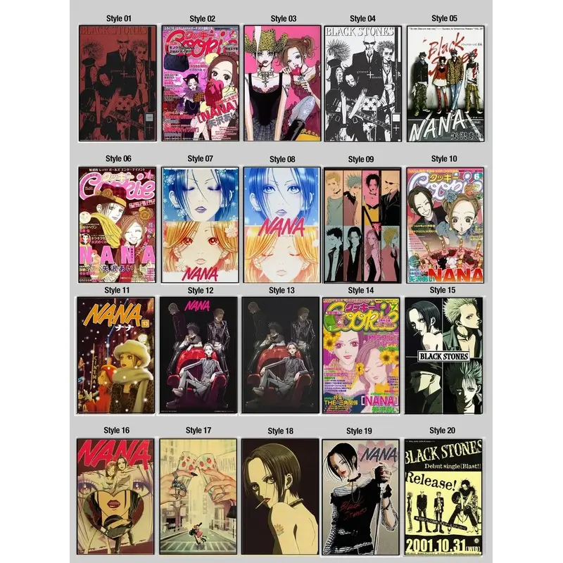 Nana Anime Canvas Poster, Retro Japanese Manga Wall Art Print, Vintage Movie Style Room Decor for Bedroom Dorm Living Room, Anime Fan Boyfriend Holiday Gift