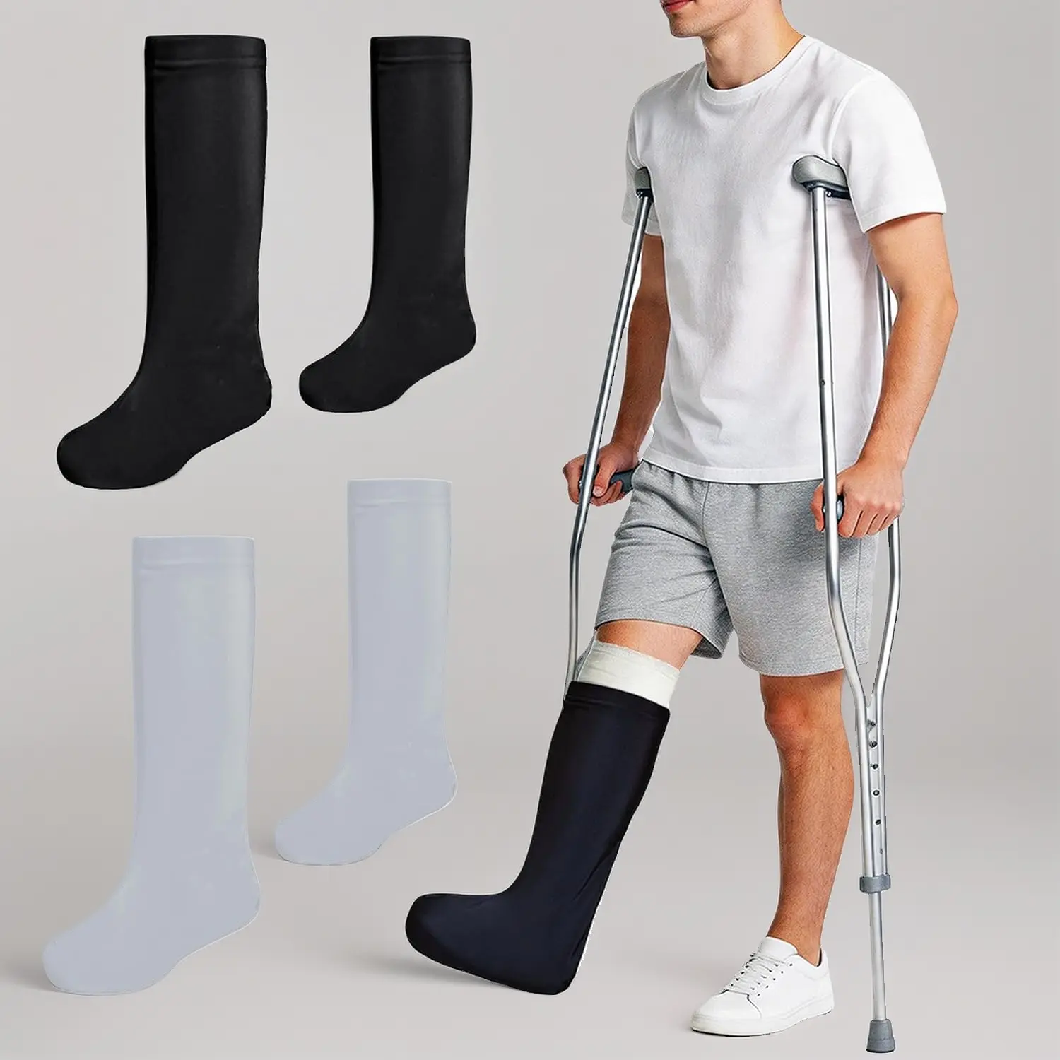 4PCS Leg Cast Cover for Foot Elastic Fit Cast Sock Cover for Foot Broken Adult Below the Knee Soft Cast Protector Men Women Plaster Leg Sleeve Covers for Foot Surgery Recovery Home Reusable