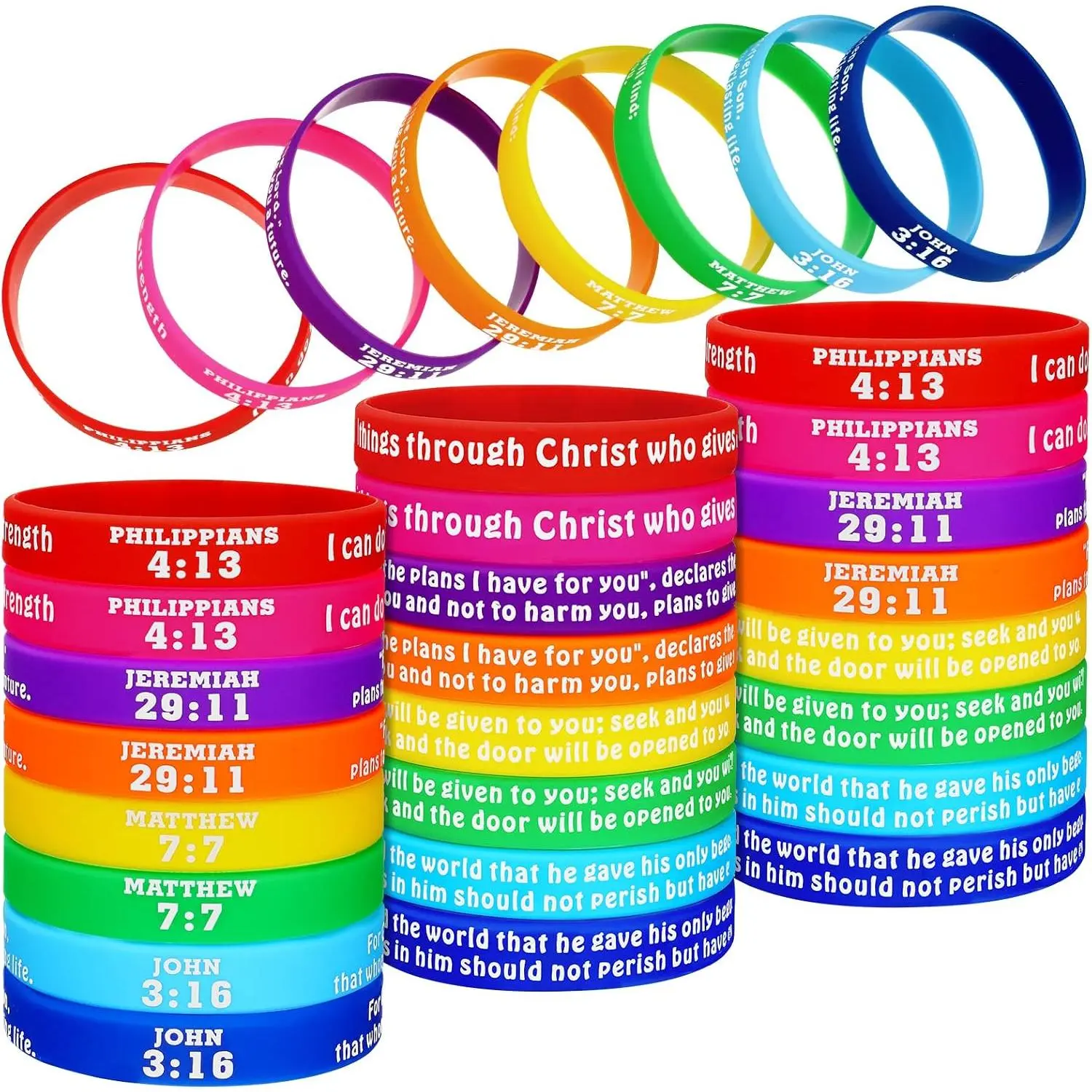 48 count  Verses Bracelets Motivational Christian Rubber Bracelets Bulk Inspirational Wristbands Christian Scripture Wristbands for Men Women