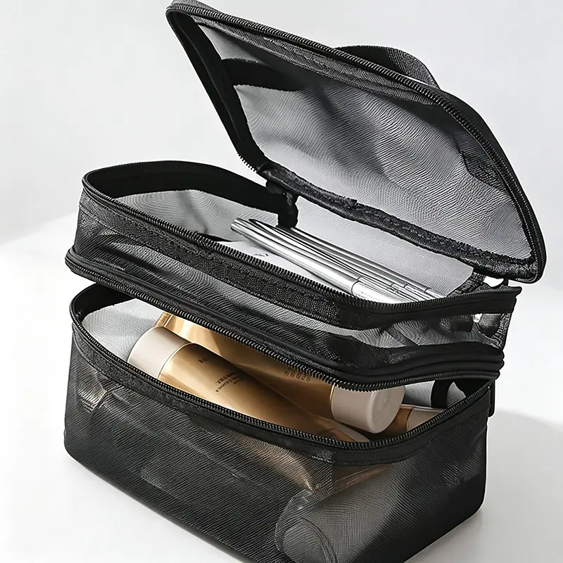 1 Piece Double Layer Makeup Bag, Large Capacity Cosmetic Storage Bag with Handle, Handheld Cosmetic Pouch, Portable Travel Makeup Organizer, Travel Beauty Bag, Cosmetics Organizer, Versatile Storage Bag for Travel, Dating, Makeup, Cosmetic Bags