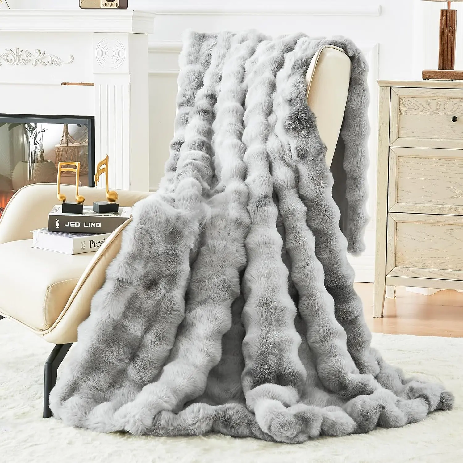 Faux Fur Throw Blanket for Couch, Fuzzy Soft Plush Thick Warm Bubble for Sofa Bed Living Room , Cute Luxury Cozy Throw Gift for Girls, 50"x60", Tie-dye Grey