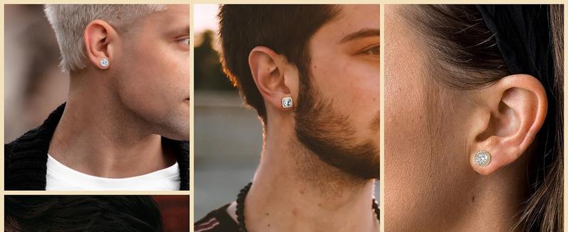 Trendy 18K Gold Plated Halo Stud Earrings 925 Sterling Silver Cubic Zirconia Stud Earrings Round Square Diamonique Stud Earrings Set for Women Men