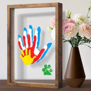 Family Handprint Kit, DIY Craft Keepsake Wooden Frame, Endless Gift Set, Non-Toxic Paints, Transparent Sheets