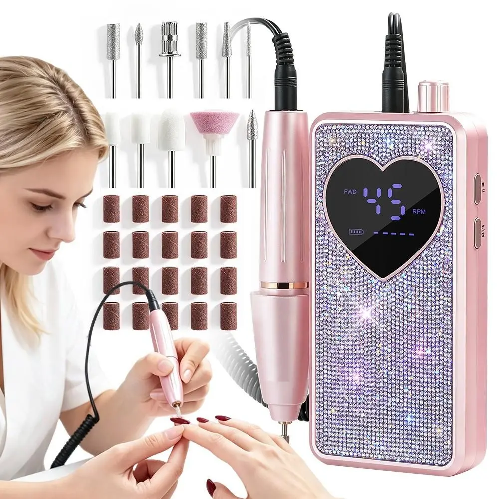 Rechargeable Nail Drill，High Beauty Diamond Style, Suitable for All Nail Care, Trimming and Polishing, Equipped with Display Screen, Low Noise and Vibration, 4500 RPM, 1600mAh Large Capacity Battery, Best Gift for Girlfriend, Nail Care Tool