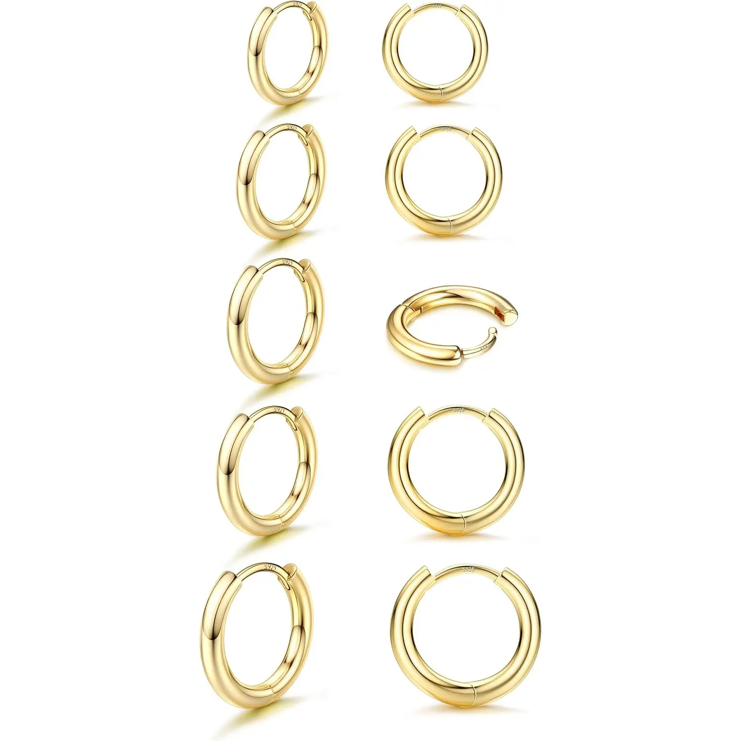 ORAZIO 5 Pairs Small Sterling Silver Post Hoop Earrings Set for Women Lightweight Tiny Huggie Hoops Silver Plated Mini Cartilage Earrings Pack Hypoallergenic Ear Piercing Christmas Gifts