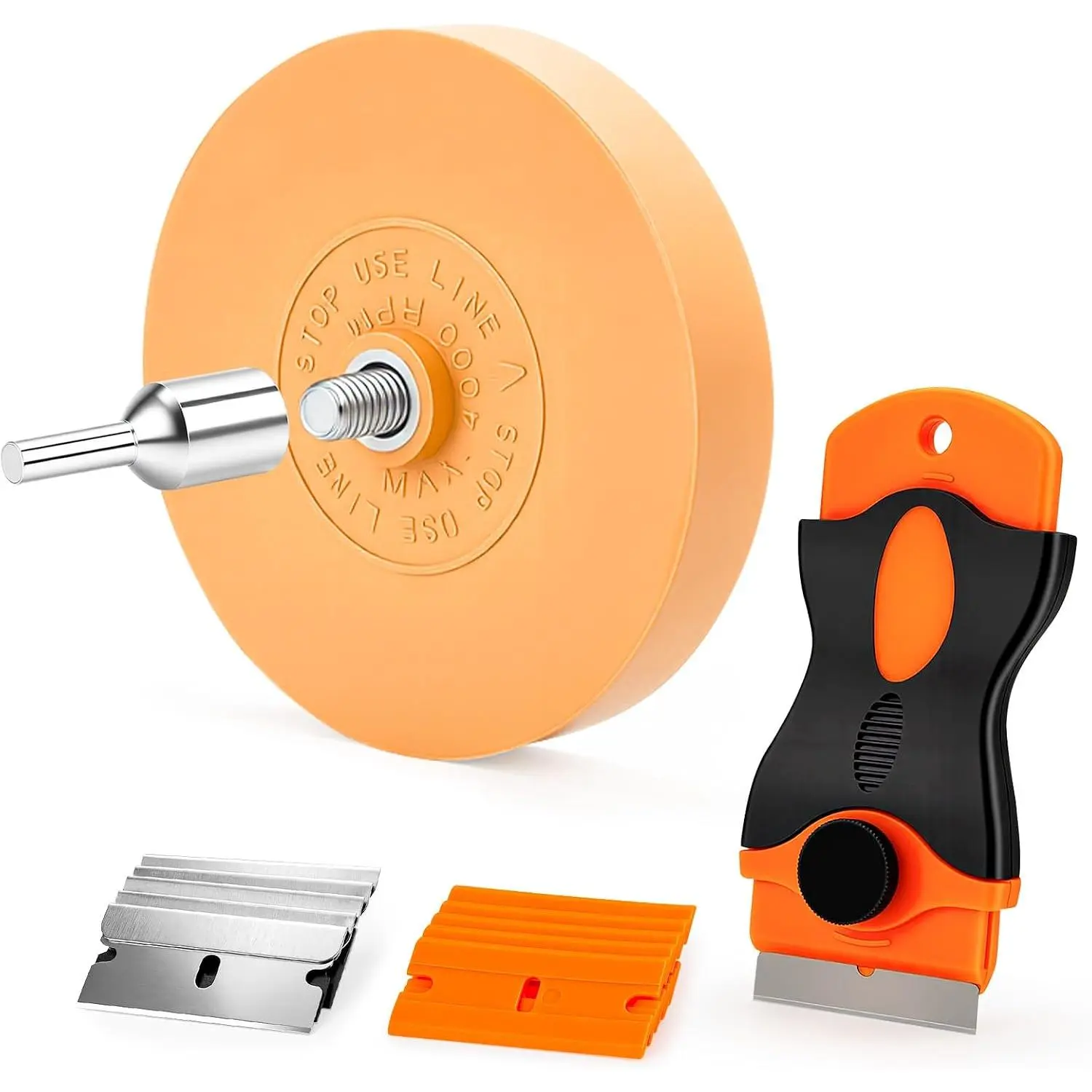 Eraser Wheel Decal Remover Tool Kit, 4" Solid Rubber Eraser Wheel for Drill with Razor  Scrapers, Professional Adhesive Pinstripe Sticker Remover for , , RVs