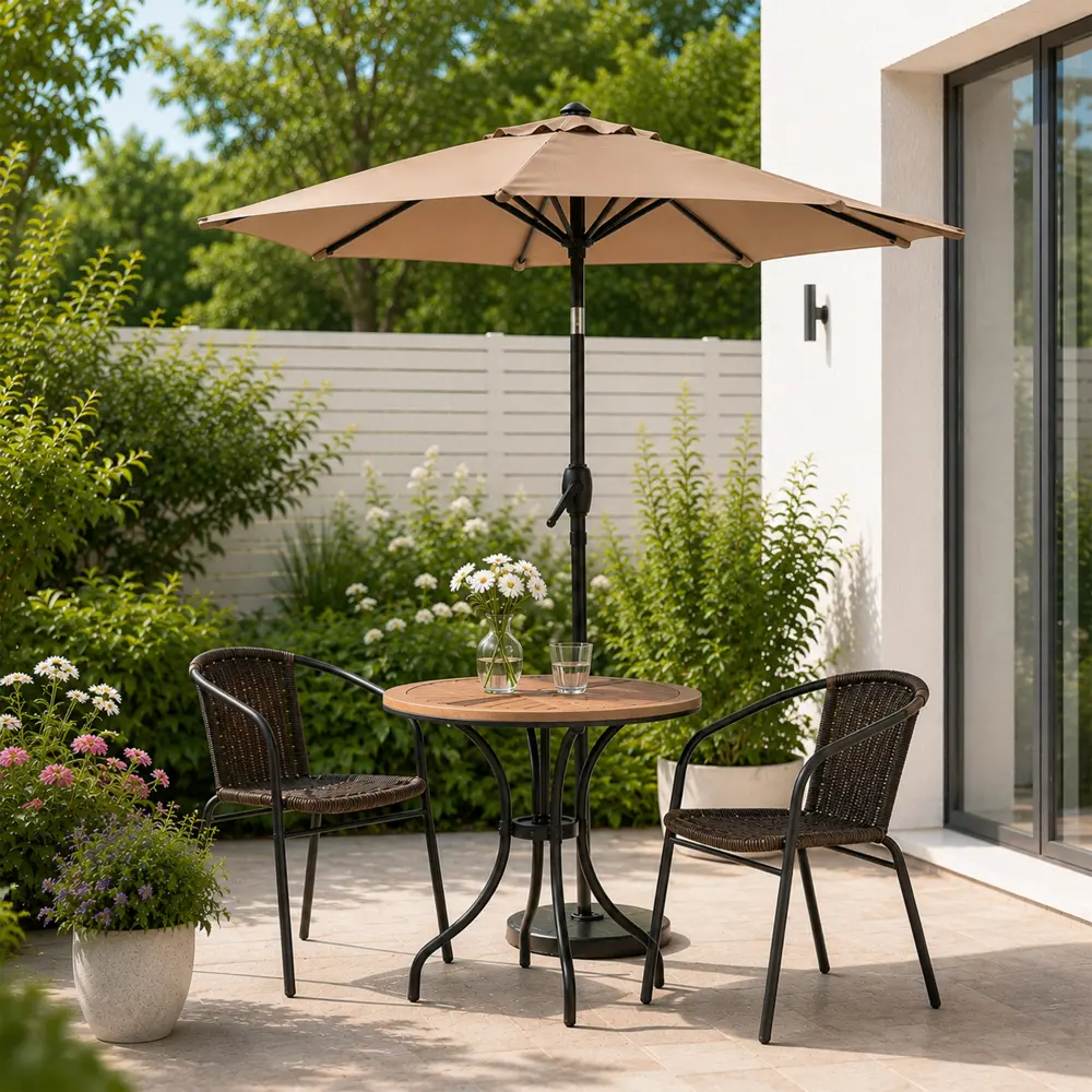 7.5FT Outdoor Patio Umbrella, Market Yard Umbrella with Push Button Tilt & Crank Lift System, UV Resistant Sun Shade Umbrella for Garden, Deck, Pool, Backyard, Balcony, Outdoor Furniture, Brown Umbrella Canopy, Umbrella Base Not Included