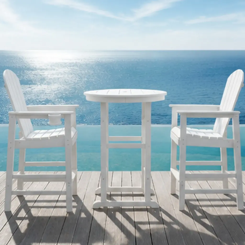 ARCH 3-Piece Outdoor Bar Set with 42.1" Round Bar Table and 2 Bar Stools, HDPE All-Weather Patio Bistro Set for Deck Balcony Poolside Coastal Use, Multiple Color Options, Cottage White/Creamy White/White Color Options, HDPE Material