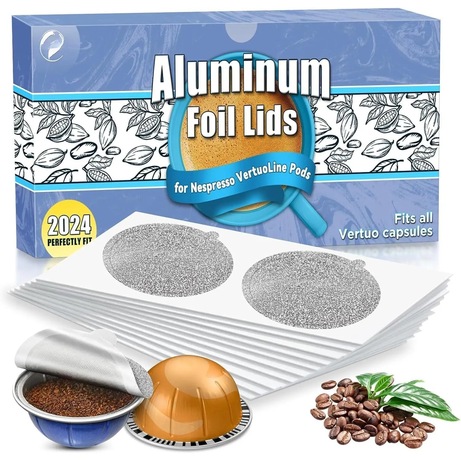Foil  for  Vertuo  Pods: 100 count Foil Seal Cover for Refill Espresso Coffee Pods - Fit with  Vertuoline VertuoPlus Refillable Capsule(Stickers Only)