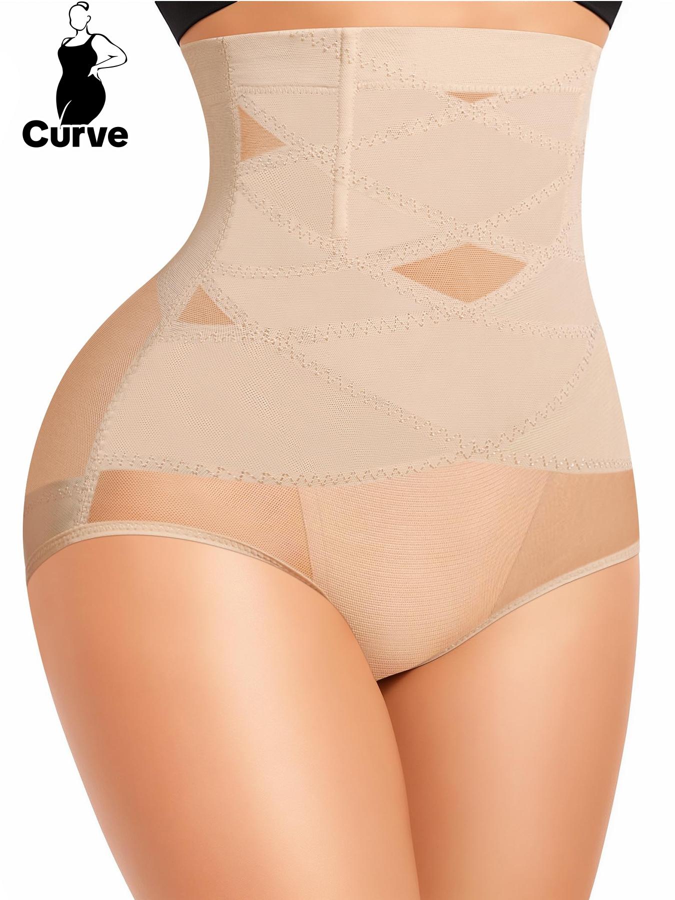 【Plus Size】 Solid Color Mesh Criss Cross Design High Waist Shapewear Panty, Breathable Comfortable Tummy Control Butt-lifting Shaper, Tummy Control Butt Lifter, Ladies Shapewear Bottoms