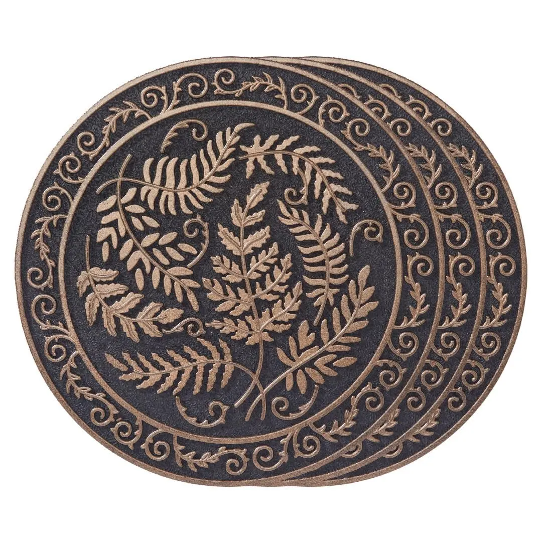 HF  LT Deluxe Rubber Stepping Stone, Fern Medallion Design, Heavy Duty 13"" -Weather Garden Tile, Black with Antique Bronze Finish, Set of 3, TR0787