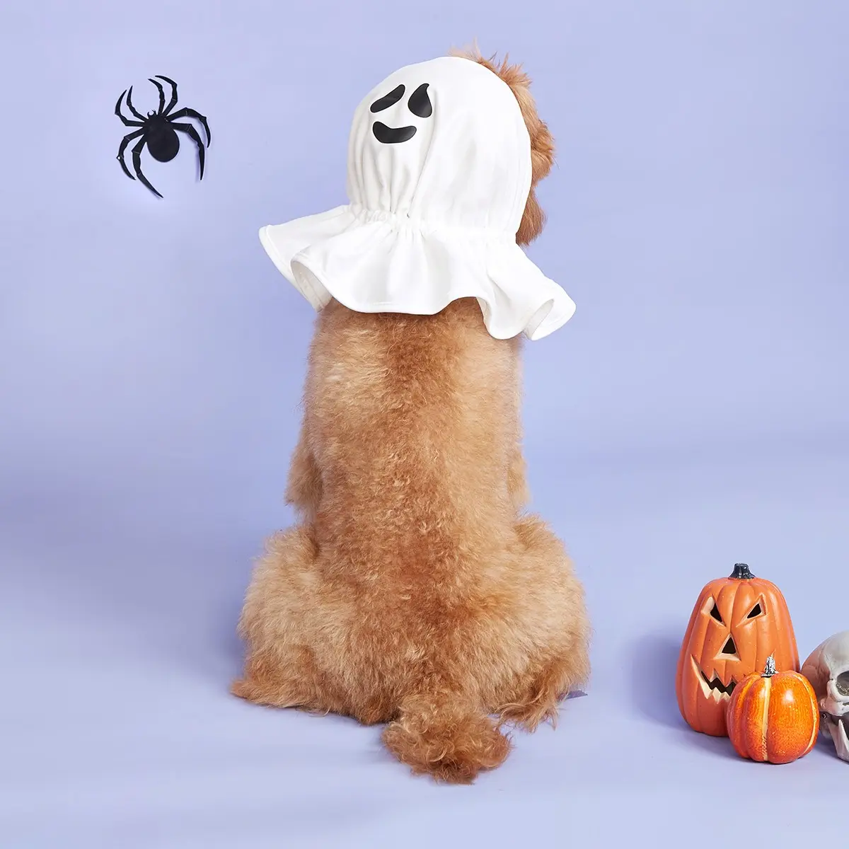 Cute Halloween White Ghost Face Pet Hat Cape, 2-in-1 Dual-Use Bonnet Cloak Headwear with Ruffles, Adjustable Tie-on Spooky Cosplay Costume Accessories for Cats, Puppies, Small Medium Large Dogs All Breeds