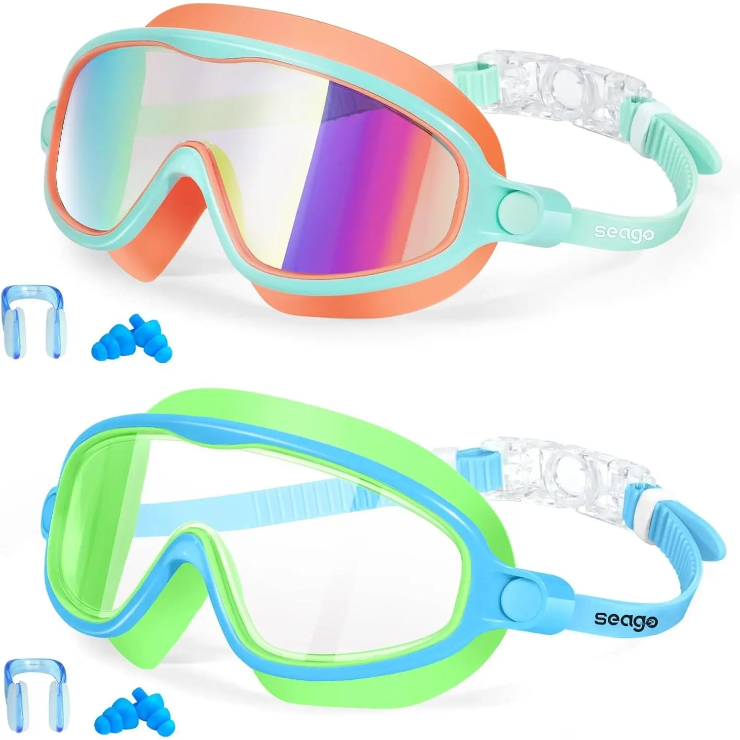Swim Goggles 2 Pack Anti-Fog Anti-UV Wide View Swimming Goggles for Kids 3-14