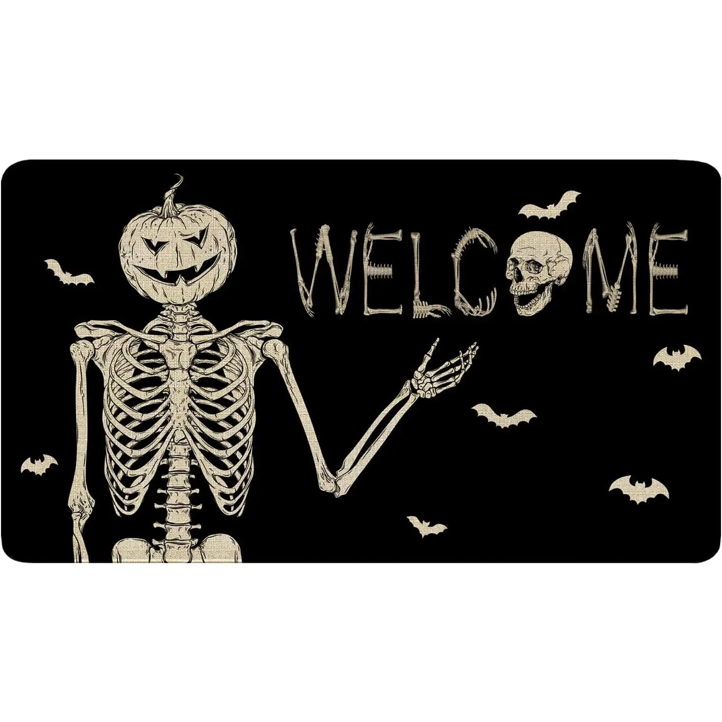 Halloween Front Welcome Door Mat Outdoor Entrance, Funny Skeleton Skull Door Mats Outside Entrance Black Halloween Porch Mat Doormat Outdoor Mats for Front Door, 17"x30"