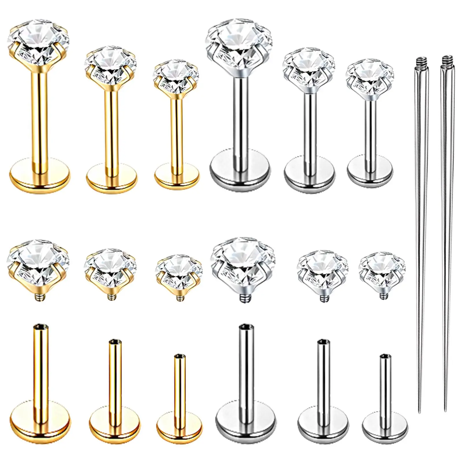 6 Pairs 16G Stainless Steel Labret Internally Threaded Lip Nose Piercing Studs Flat Back Medusa Conch Tragus Cartilage Helix Body Piercing Jewelry Earring Studs for Women Men