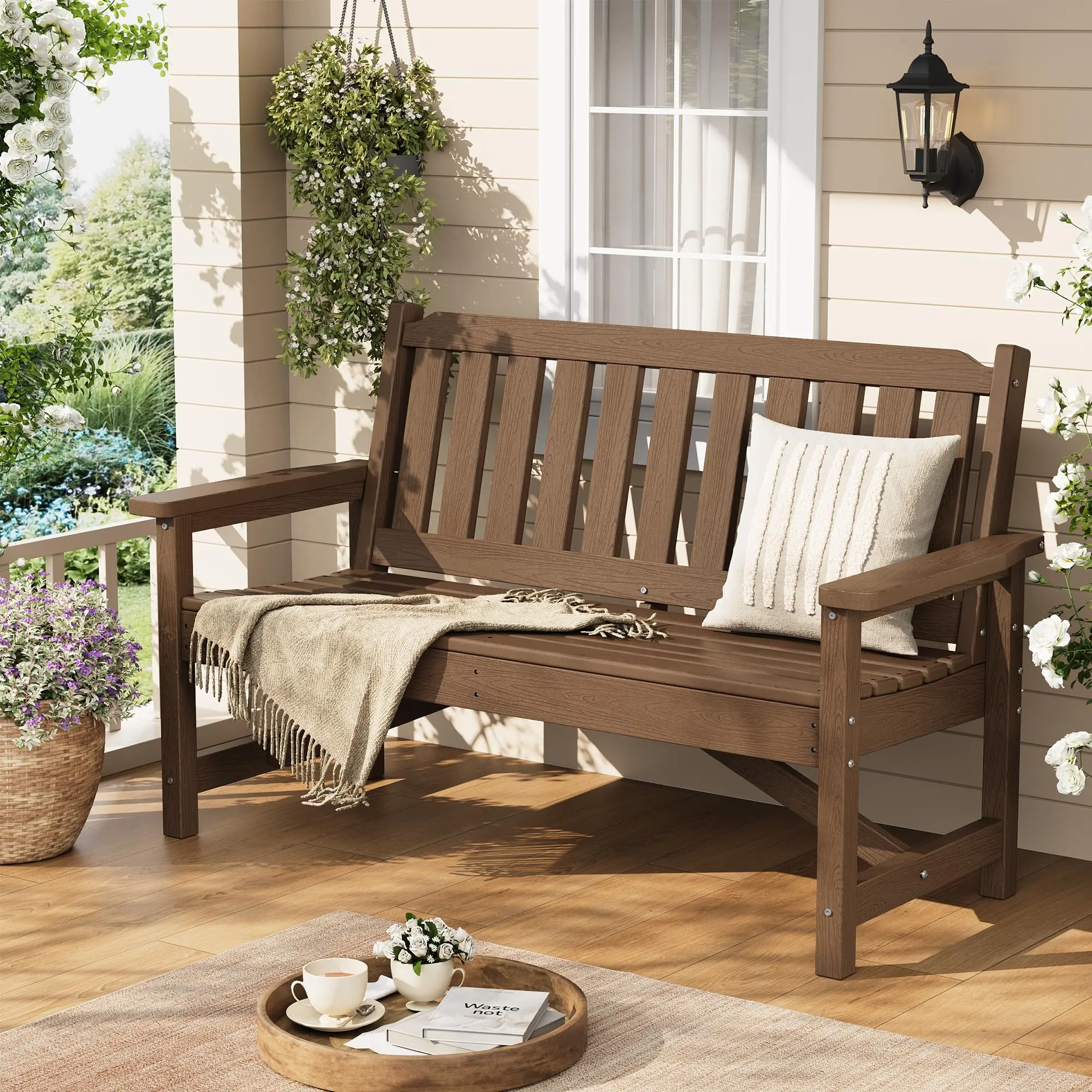 52" HDPE Outdoor Bench – 600 lbs of chill. Sturdy, Weatherproof & Easy Assembly – Perfect for Patio, Garden or Backyard