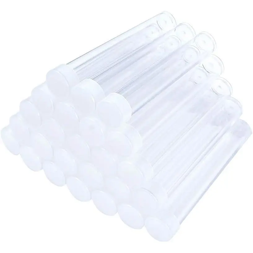 Clear Plastic Chunky Bamboo Tube Beads 100Pcs Transparent Storage Test Tubes with Caps 78x13mm (3.07x0.5 inch)