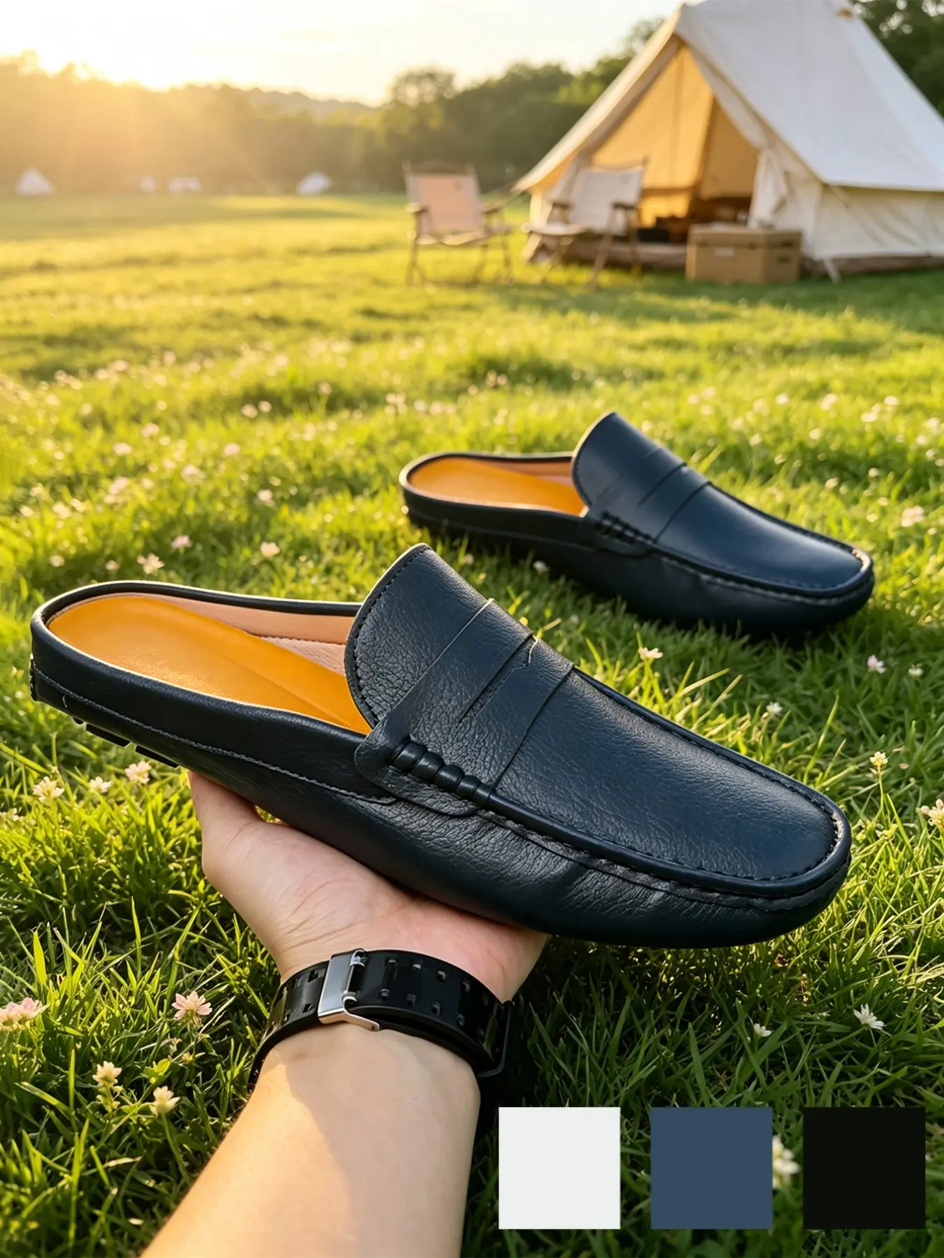 Men's Backless Loafers Mules, Casual Outdoor Style, Breathable Lightweight Non-Slip, Microfiber Leather Driving Moccasins, Plus Size, Vacation Beach Casual Shoes, Walking Shoes