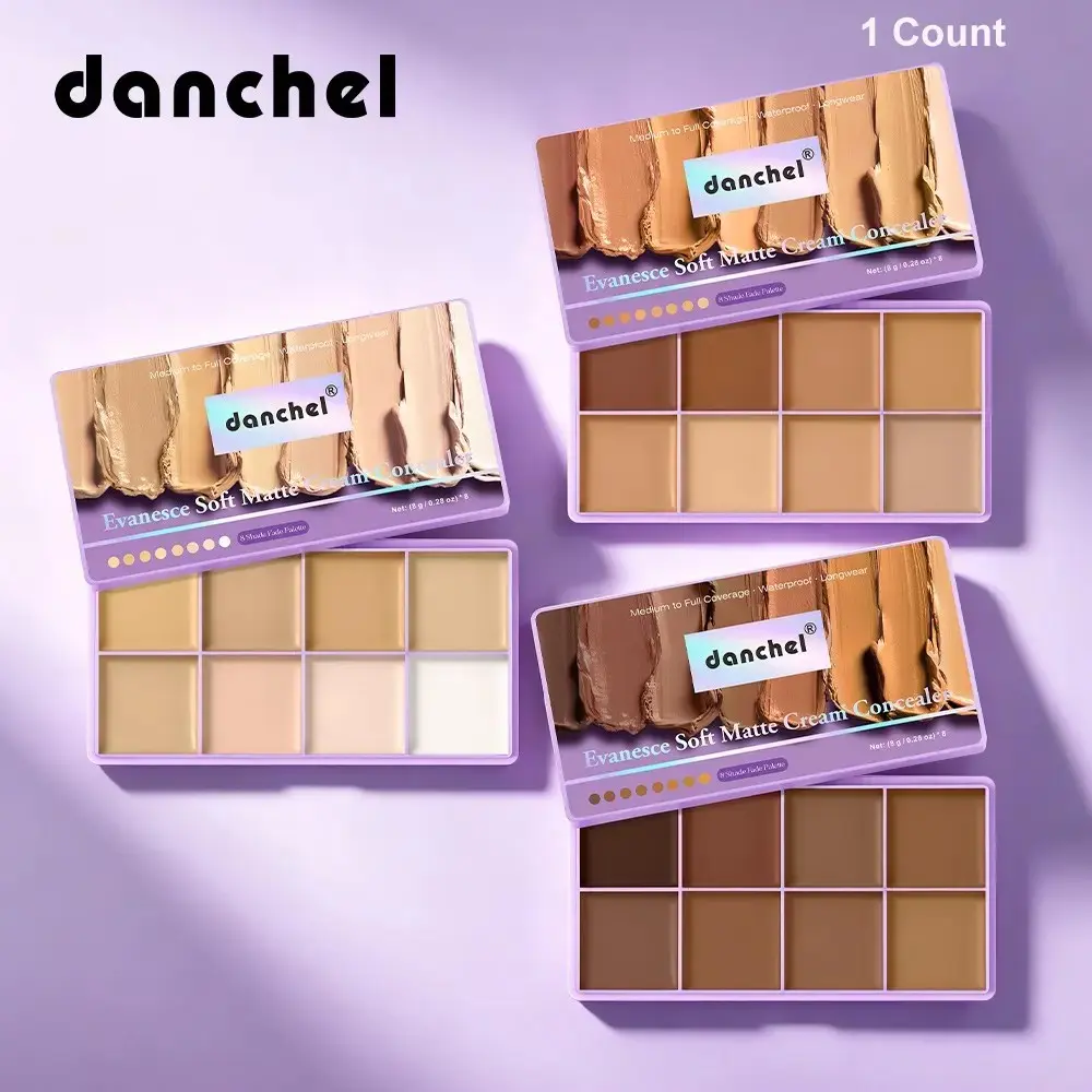 8-Color Matte Finish Concealer Palette, Corrector Concealer, Color-Correcting & Contour Highlighting, Waterproof, Covers Dark Tattoos, Ideal for Daily Commute, Full-Coverage Concealer Cosmetic