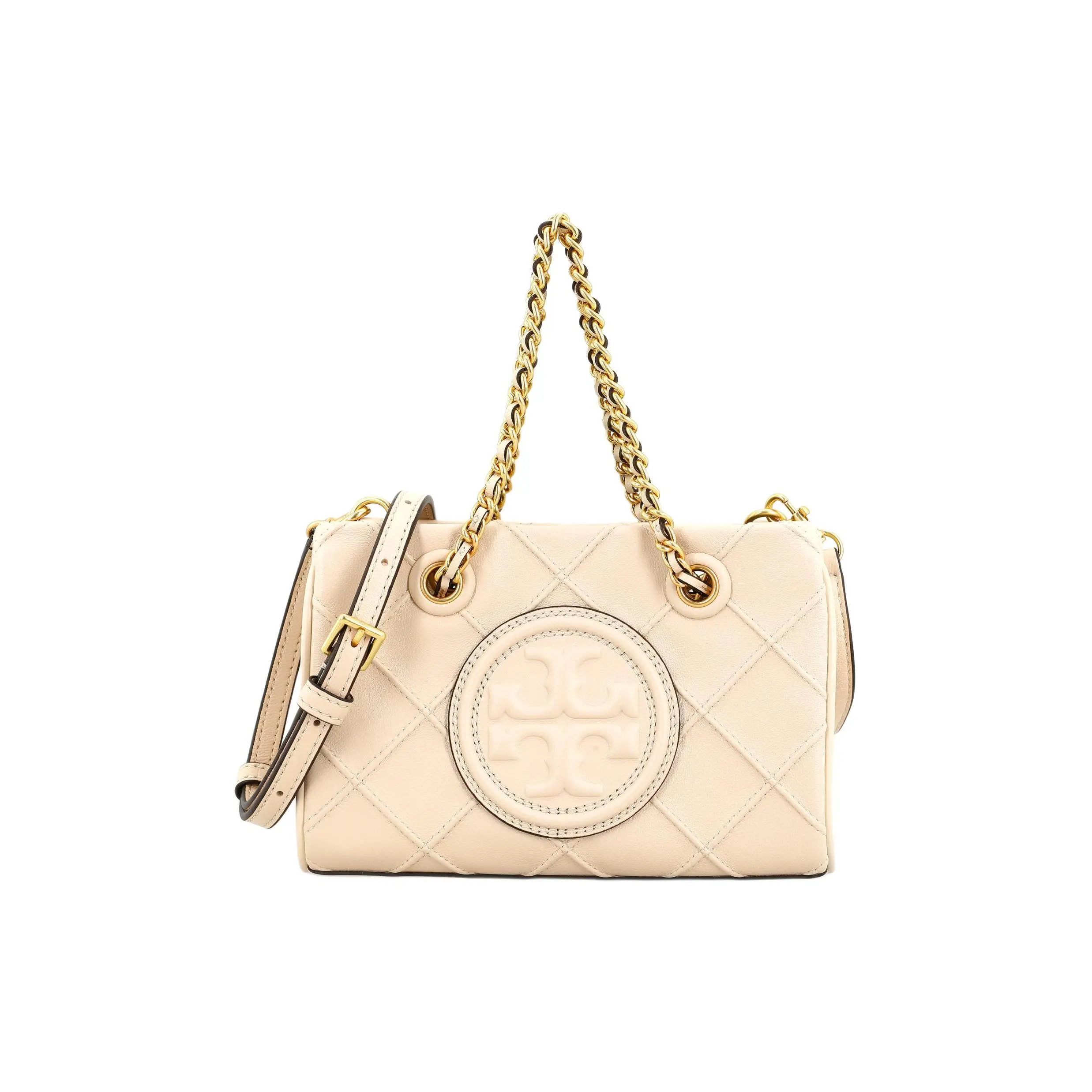 Tory Burch Fleming Textured Monogram Woven Chain Tote Bag for Women in Cream White