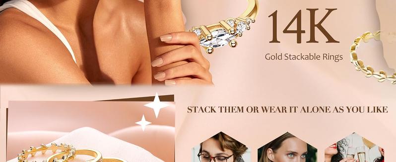 Florideco Stackable Gold Rings 2024 Fashion Accessories for Women Non Tarnish Thin 14K Gold Plated Thumb Rings Dainty Cubic Zirconia Promise Wedding Bands Engagement Stacking Rings Sizes 5-10