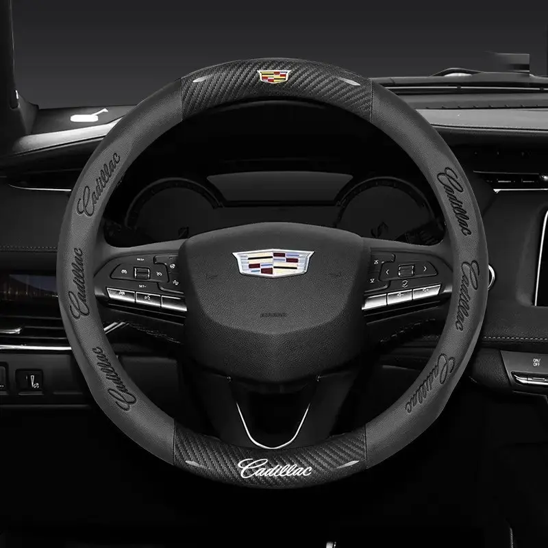 Carbon Fiber Leather Steering Wheel Cover for Cadillac Models, Universal Fit, Durable & Stylish, Perfect for Luxury Cars, Car Accessories