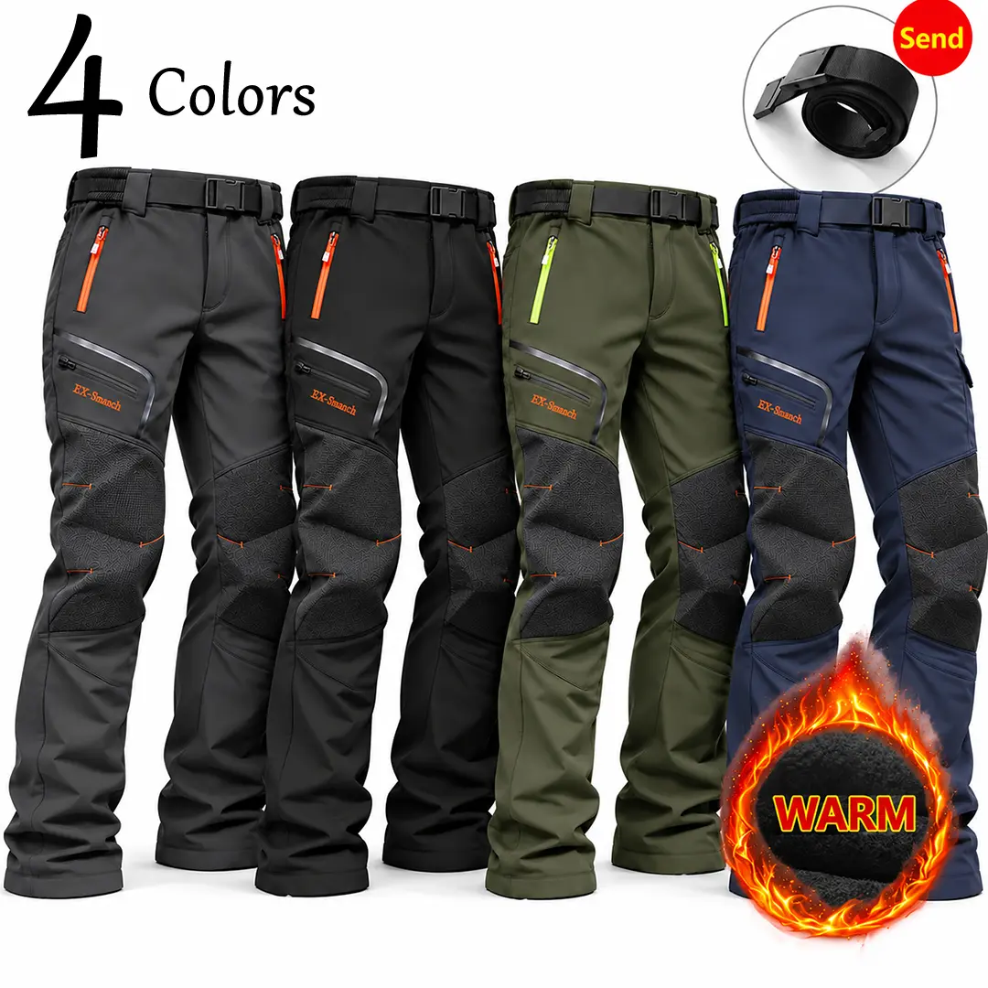 Men's Thermal Fleece Lined Cargo Pants, Thick Warm Outdoor Work Trousers, Multi Pockets Waterproof Hiking Pants, Stretch Fabric, Soft Inner Fleece, Cold Weather Casual Pants for Men, Bonus Belt Included, 4 Colors Available