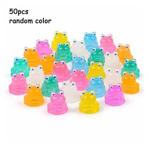 50 Mixed Color Glow-In-The-Dark Resin Mini Frog Ornaments, Macaron Semi-Transparent Night Light Frogs, DIY Craft Accessories