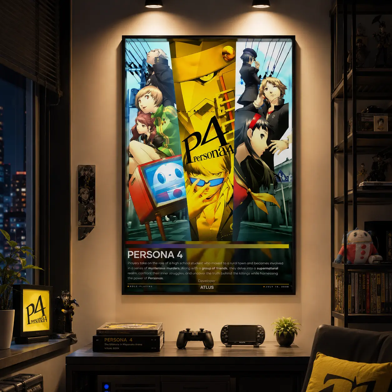 Persona 4 Gaming Posters, Persona 4 Players Video Game Poster, Canvas Wall Art Print, Japanese RPG Gaming Room Decor, Anime Style Game Poster for Bedroom Dorm Office Man Cave, Gift for Video Game Fans