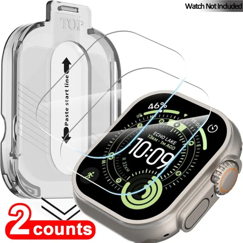 2-Pack Tempered Glass Screen Protector for Apple Watch Ultra 3/2/1 49mm, 9h Hardness, Auto-Alignment Installation Kit, Protective Film, Smart Watch Accessories