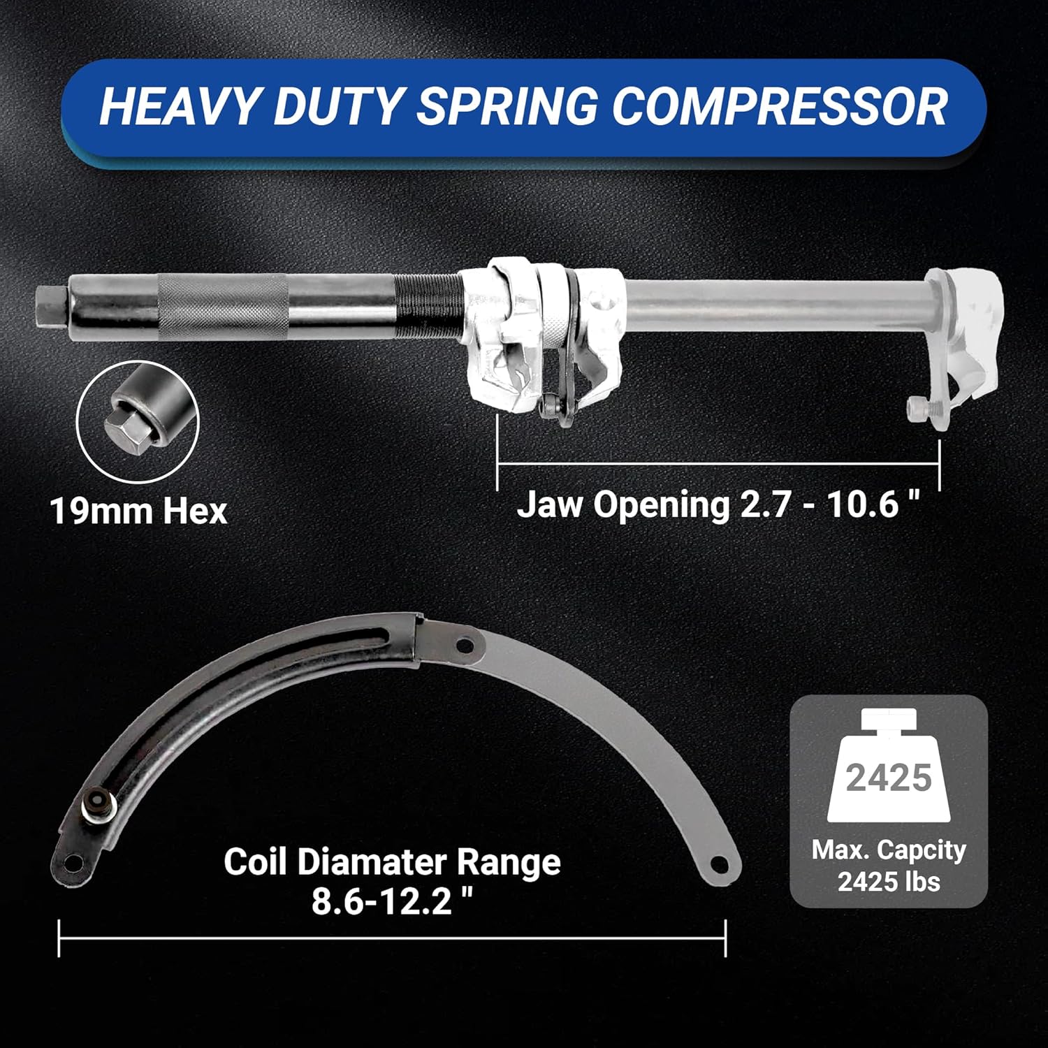 Spring Compressor Tool, Coil Spring Compressor Tool Set with Extendable Bracket, Heavy Duty Macpherson Strut Spring Compressor Tool with 2425LB Capacity for ATV UTV Spring Compressor Tool, Coil Spring Compressor Tool Set with Extendable Bracket, Heavy Duty Macpherson Strut Spring Compressor Tool with 2425LB Capacity for ATV UTV