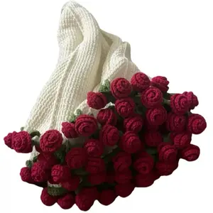 Mini crochet rose bouquet convertible wrap blanket, fade-resistant preserved flower art wrap, milk cotton knitted throw blanket – a romantic keepsake gift for your girlfriend or wife on valentine's day or wedding anniversary