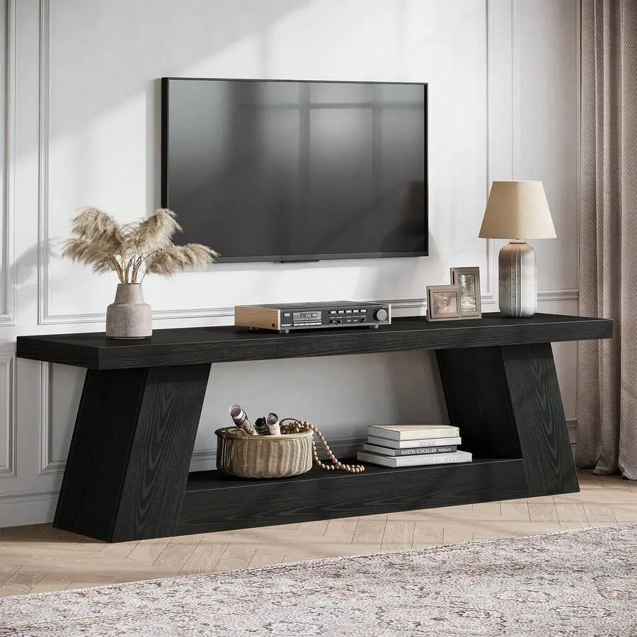 Tribesigns 63" Rustic TV Stand - Fits 55/60/65/75-Inch TVs, Long Media Console With Storage Shelves, Indoor Furniture For Living Room, Bedroom (Black)