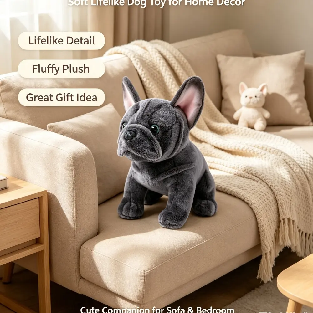 Chubby lifelike bulldog plush with healing look, safe odorless fabric. Thoughtful delicate gift for kids’ birthdays & Children’s Day