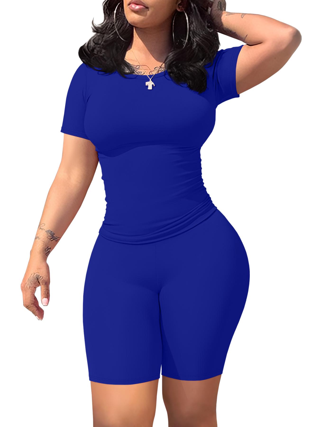 Women's Solid Ribbed Crop Top & Skinny Shorts Two-piece Set, Casual Fashion Cozy Breathable Two Piece for Daily Outdoor Wear, Ladies Clothes for Spring & Fall, Casual Gym Wear, Sportswear for Gym, Yoga Gym Activewear