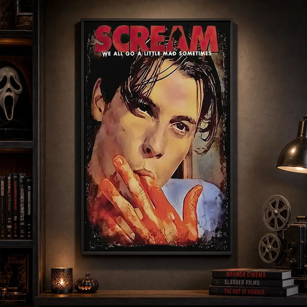 Billy Loomis Spooky Horror Film Scene Canvas Wall Art Print, Preppy Dark Aesthetic Poster, Living Room & Bedroom Decor, Home Decor Gift, Horror Movie Wall Art