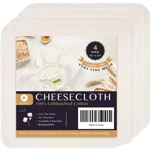Precut Cheesecloth, 15 x 15'' 4 Pack, Grade 100, Ultra Fine Cheese Cloth for Straining & Cooking, 100% Unbleached Cotton Muslin Cloth for Making Cheese