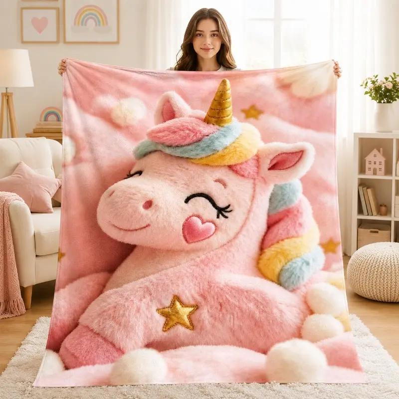 Pink Unicorn Flannel Fleece Cuddle Blanket for Girls - Cozy Throw, Lightweight Fuzzy Indoor Use Bed Blanket, Birthday Christmas Gift for Teens
