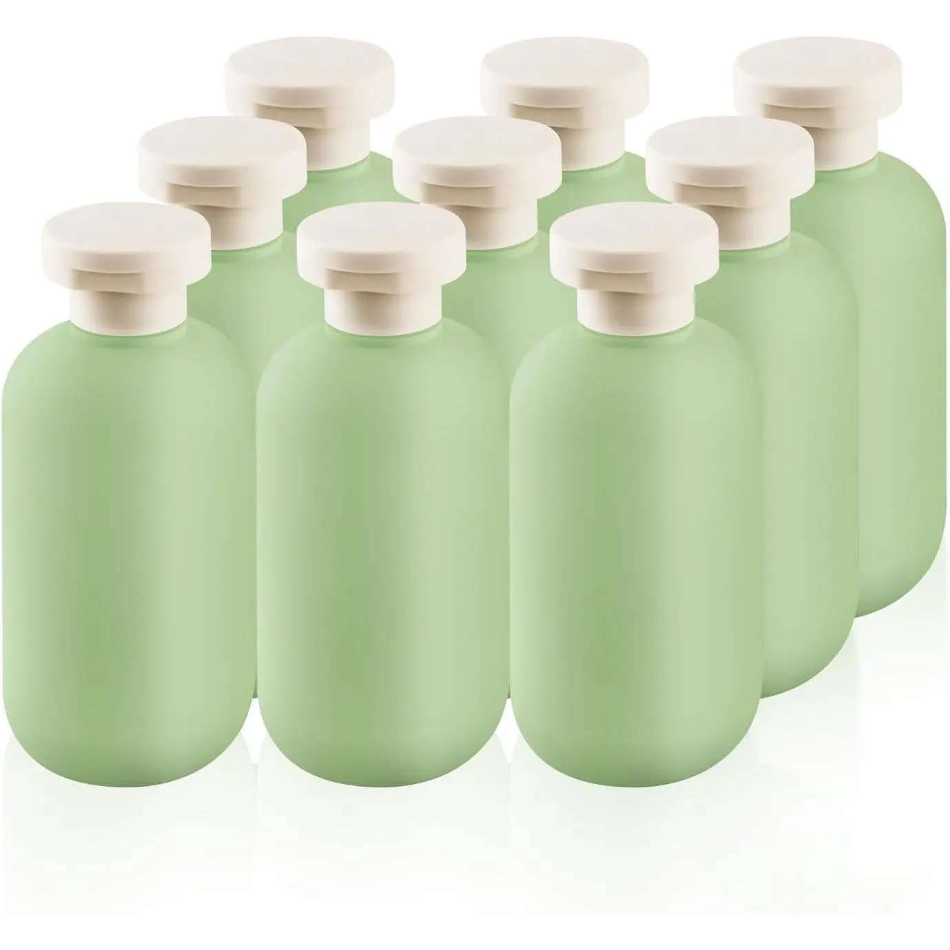 9-Count 6.8 fl oz HDPE Plastic Squeeze Bottles with Flip Cap Seal, Empty Travel Ready Refillable Containers for Shampoo Refill, Lotion, Wash, Conditioner, Funnel Included - Green