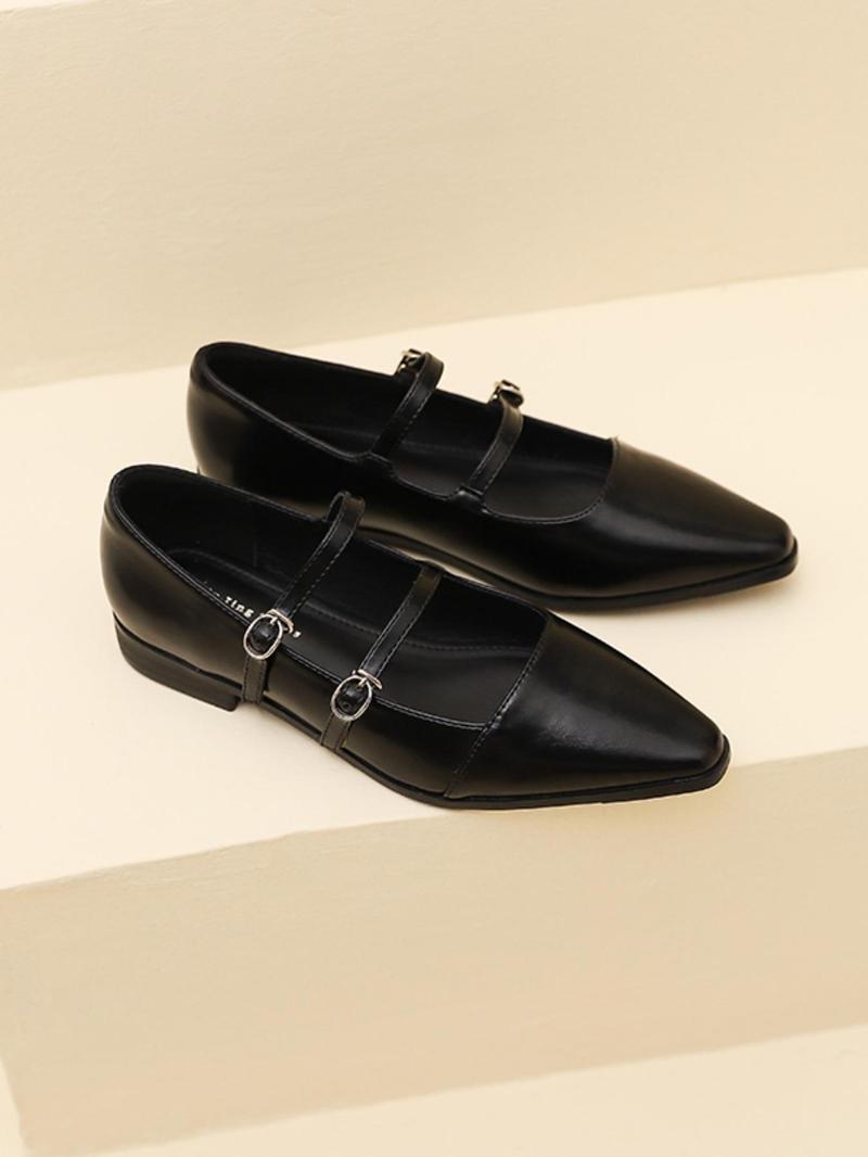 Retro English Style Mary Jane Shoes for Women, Square Toe Casual Buckle Flat Shoes for Commuting, PU Leather Trendy Footwear