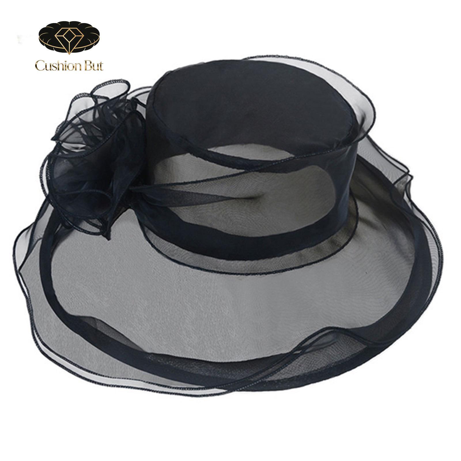 Derby Hats for Women, Classy Organza Sun Hat, Khaki Black Women Elegant Sun Hat Wide Brim Kentucky Derby Mesh Sun Hat  main image 2