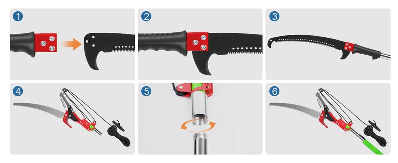 Heavy Duty 30Ft Manual Pole Saw & Extendable Pruner Set - 9 Fiberglass Handles, Retractable Long Branch Pruner with Scissors, Portable Tool Kit in Tool Box for Backyard/Garden + Hose Reel & Cutting Chipper Machine for Home Use Pole Pruner