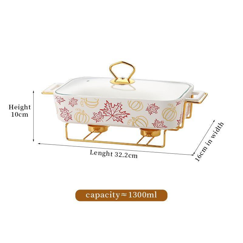 Rectangular Ceramic Casserole with Lid, High-Temperature Glazing for Halloween and Christmas, Available in Three Sizes, Creative Pot Holder for Home Dining & Parties