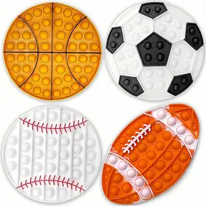 4 Pcs Fidget Toys, Sports Push Bubble Pop Fidget Sensory Toy Football Basketball Baseball Rugby, Squeeze Toys Set for ADHD Autism Stress Relief Toy Giftfidget toys